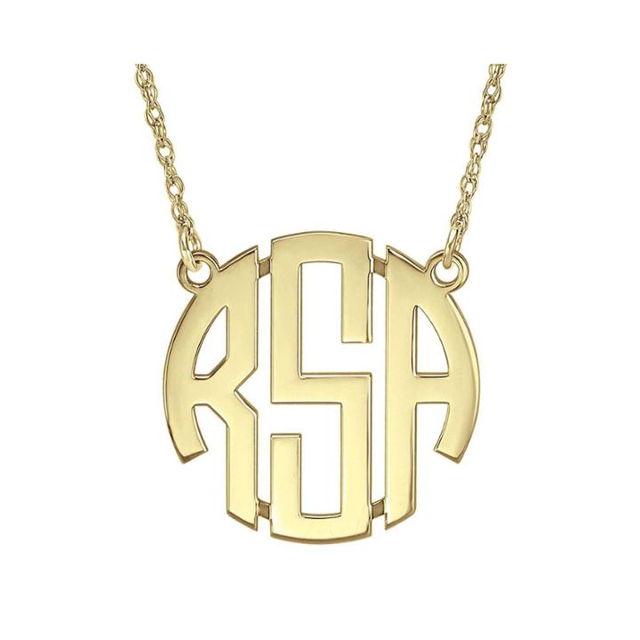 Personalized 14k Gold Over Sterling Silver 25mm Block Monogram Necklace