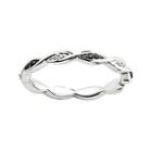Personally Stackable White & Color-enhanced Black Diamond-accent Twist Ring