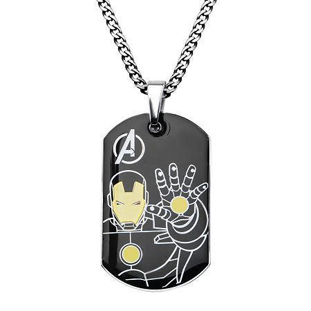 Marvel Iron Man Mens Stainless Steel And Black Ip Dog Tag Pendant Necklace