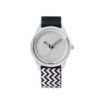Q & Q Smilesolar White/black Zigzag Strap Watch