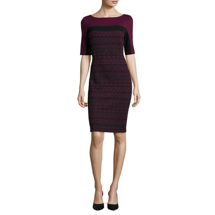 Liz Claiborne Elbow-sleeve Textured Sheath Dress