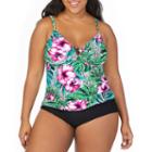 St. John's Bay Hibiscus Panama Palm Ring Front Tankini Swimsuit Top