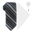 Jf J. Ferrar Striped Tie, Pocket Square And Lapel Pin Set