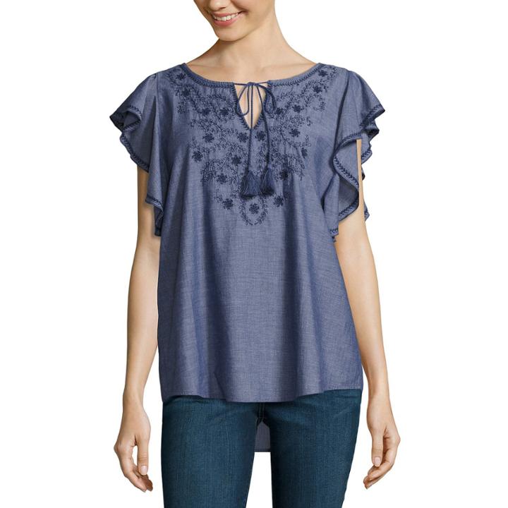 St. John's Bay Short Sleeve Crew Neck Woven Blouse
