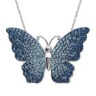 Blue Crystal Sterling Silver Butterfly Pendant Necklace