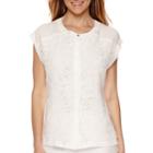 Liz Claiborne Cap-sleeve Lace Button-front Blouse