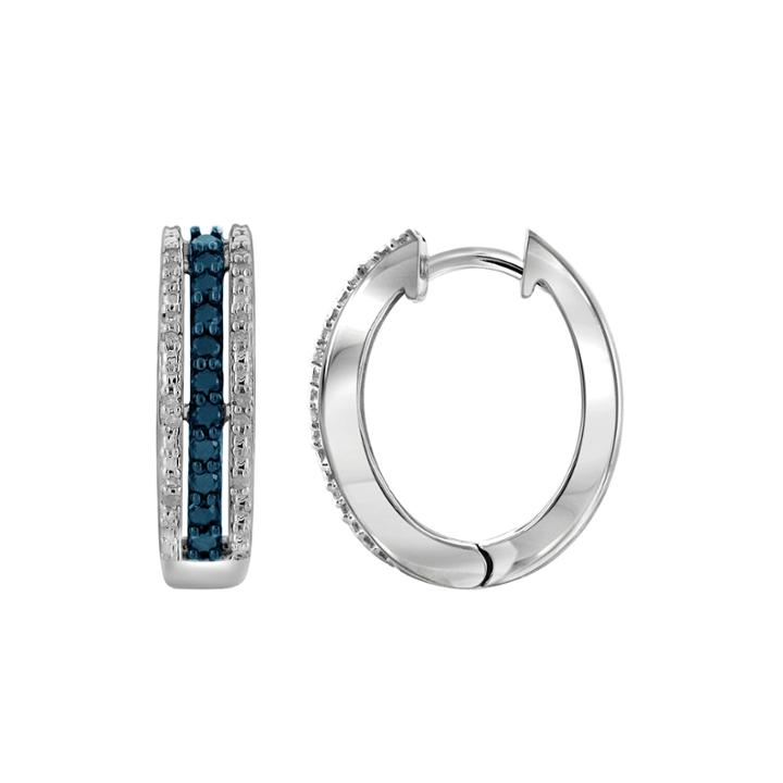 1/2 Ct. T.w. White & Color-enhanced Blue Diamond Sterling Silver Earrings