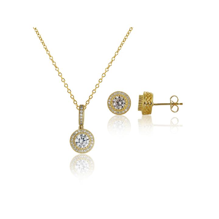 Womens 3-pc. 3 1/2 Ct. T.w White Cubic Zirconia 14k Gold Over Silver Jewelry Set