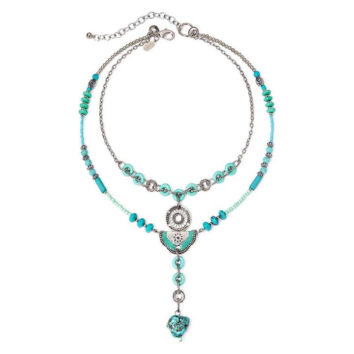 Aris By Treska Aqua Double-row Linear Necklace