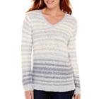 Liz Claiborne Long-sleeve V-neck Striped Sequin Sweater