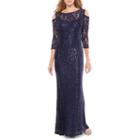 Blu Sage 3/4 Sleeve Cold Shoulder Sequin Lace Evening Gown