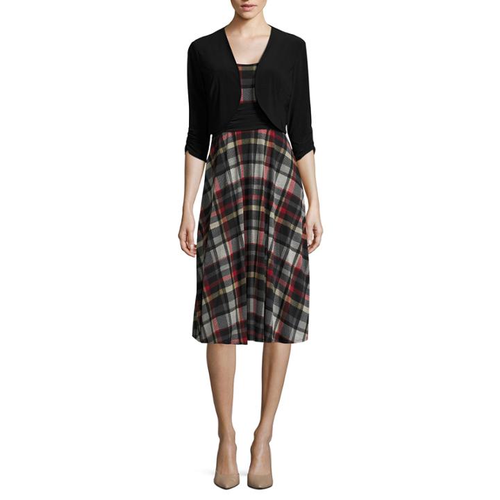 Perceptions 3/4-sleeve Plaid Jacket Dress