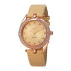 Burgi Womens Tan And Rose Gold Tone Strap Watch