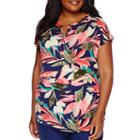 Liz Claiborne Dolman-sleeve Floral Henley Shirt - Plus
