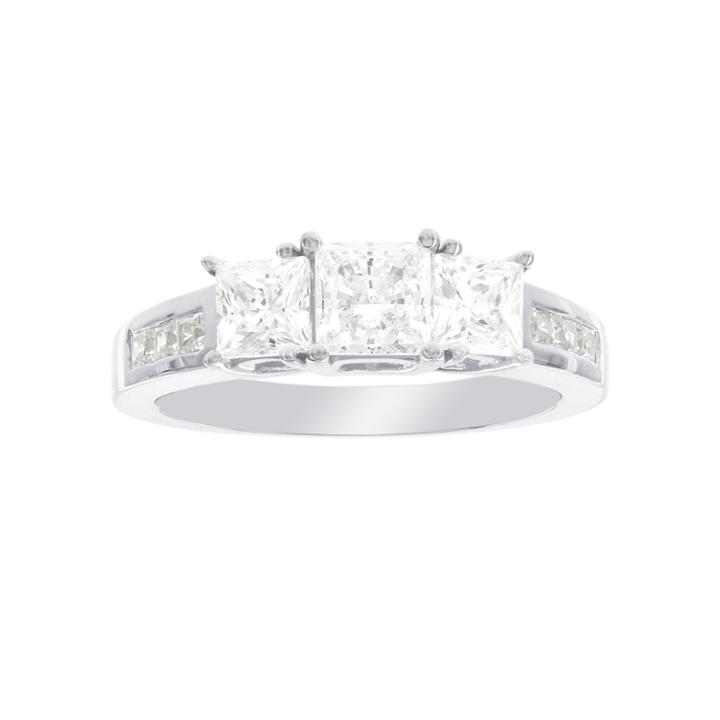 Diamonart Womens Princess White Diamonore 10k Gold 3-stone Ring