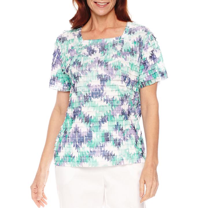 Alfred Dunner Classics Short Sleevesquare Neck Top