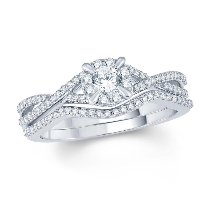 Womens 1/2 Ct. T.w. Genuine White Diamond 14k Gold Bridal Set