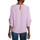 Belle + Sky Long Sleeve Round Neck Woven Blouse