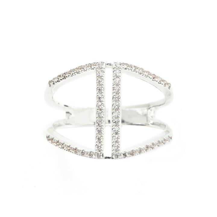 Footnotes Cubic Zirconia Silver Over Brass Open Band Ring