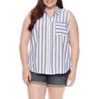 Arizona Sleeveless Stripe Button-front Shirt-juniors Plus