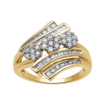 Diamond Blossom 3/4 Ct. T.w. Diamond 10k Yellow Gold 3-cluster Bypass Ring