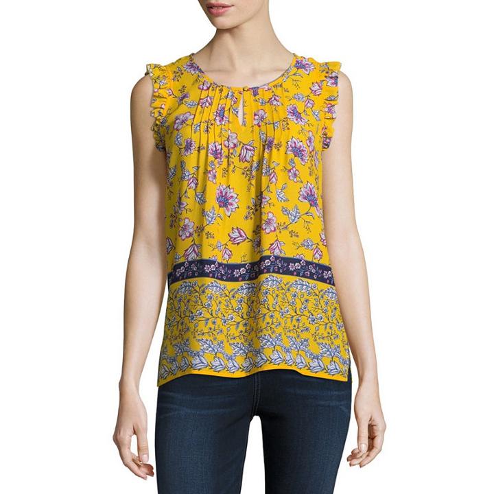 Liz Claiborne Sleeveless Scoop Neck Woven Blouse-petites