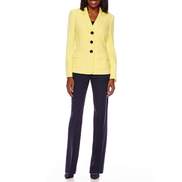 Le Suit Long-sleeve Basket Weave Notch Collar Pant Suit