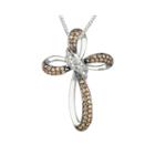 1/3 Ct. T.w. White And Champagne Diamond Cross Pendant Necklace