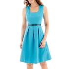 Black Label By Evan-picone Cap-sleeve Belted Fit-and-flare Dress