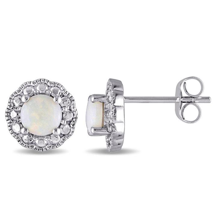 Genuine White Opal 8.8mm Stud Earrings