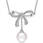 Laura Ashley Womens Diamond Accent Pearl 10k Gold Pendant Necklace