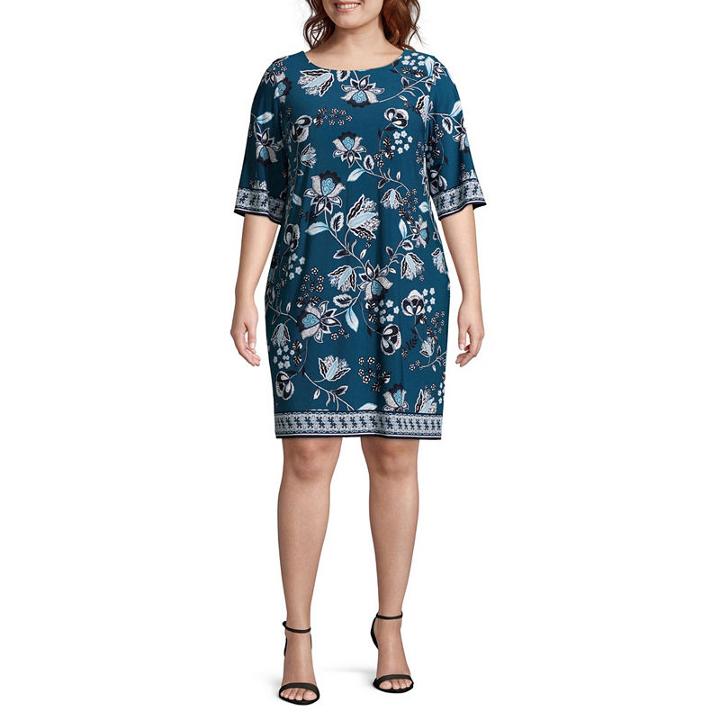 Studio 1 3/4 Sleeve Floral Shift Dress - Plus