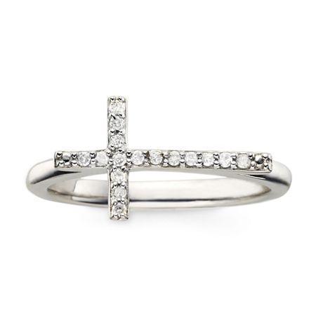 1/10 Ct. T.w. Diamond Sterling Silver Mini Sideways Cross Ring