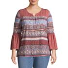 3/4 Bell Sleeve Print Mix Blouse - Plus