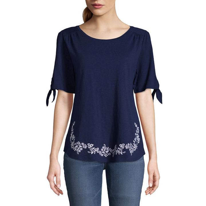 St. John's Bay Short Sleeve Round Neck Medallion T-shirt-womens