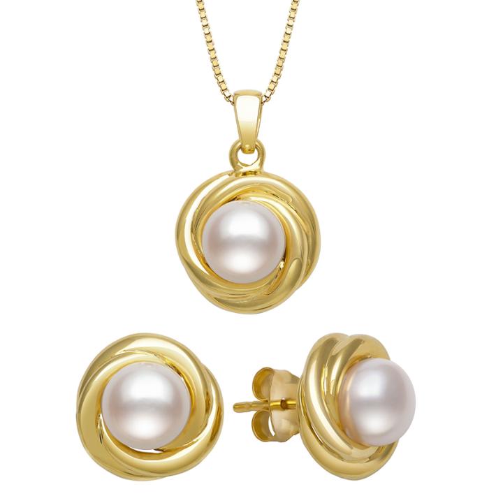 Womens 2-pc. White Pearl Gold Over Silver Jewelry Set