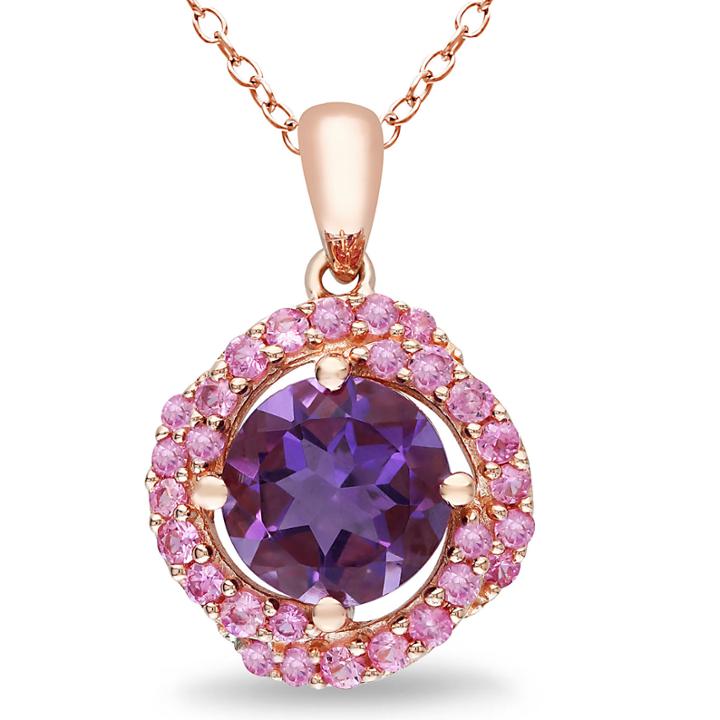 Genuine Amethyst And Pink Sapphire Pendant Necklace
