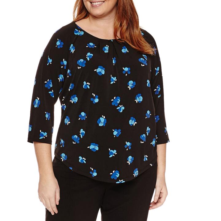 Liz Claiborne 3/4 Sleeve Crew Neck Knit Blouse-plus