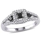 Womens 1/2 Ct. T.w. Color Enhanced Black & White Diamond Sterling Silver 3-stone Ring