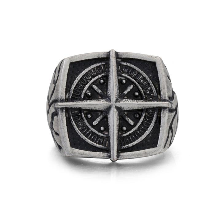 Mens Stainless Steel Compass Signet Ring