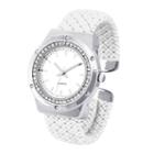 Womens Crystal-accent White Faux Leather Cuff Bangle Watch