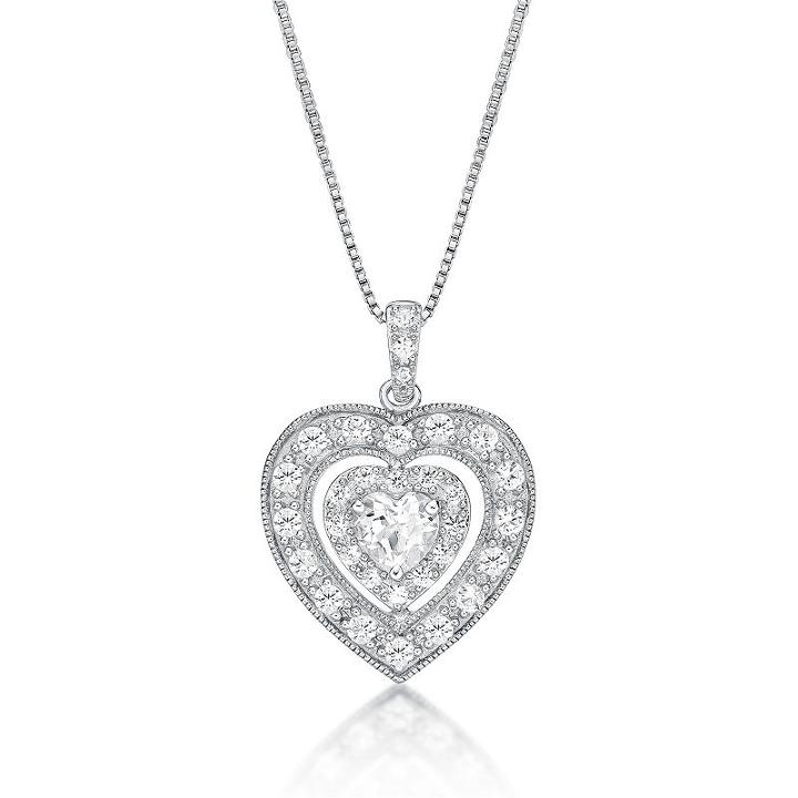 Womens Lab Created White Sapphire Heart Pendant Necklace