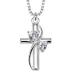 Inspired Moments&trade; Cubic Zirconia Heart Cross Pendant Sterling Silver Necklace
