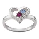 Personalized Sterling Silver Couple's Heart Ring With Diamond Accent
