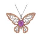 Lab-created Pink Sapphire Butterfly Pendant Necklace