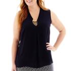 Alyx Sleeveless V-neck Pleated Top With Necklace - Plus
