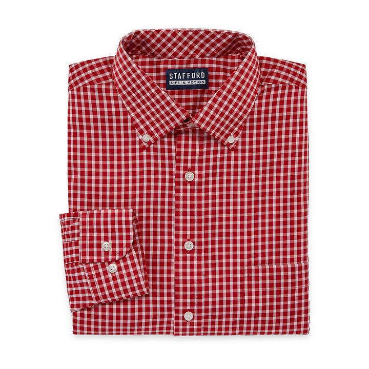 Stafford Poly Span Long Sleeve Woven Checked Dress Shirt- Big And Tall
