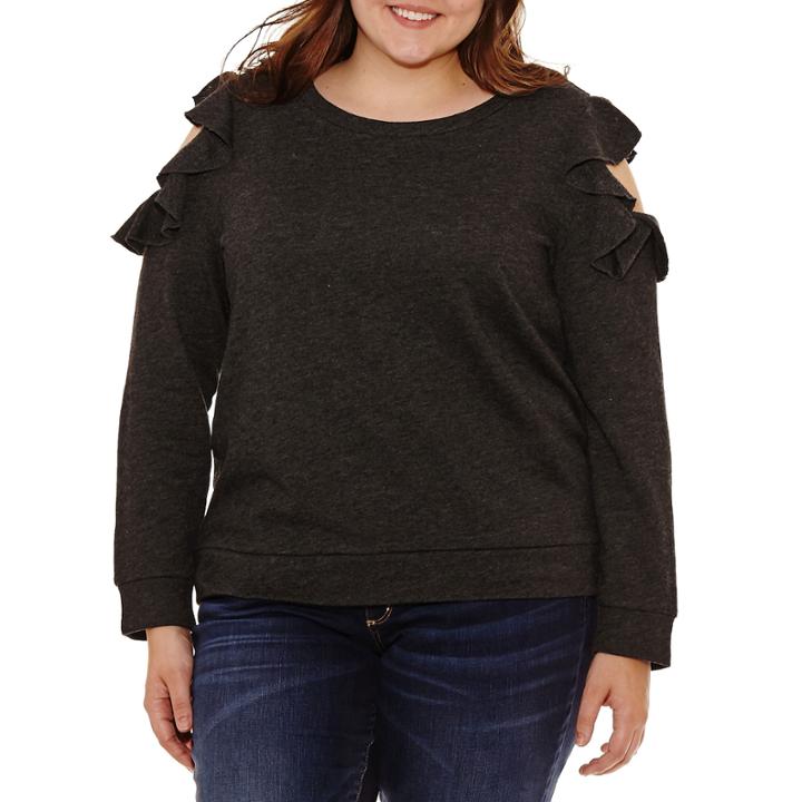 Arizona Ruffle Cold Shoulder Sweatshirt-juniors Plus