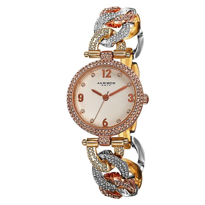 Akribos Xxiv Womens Two Tone Strap Watch-a-756tri