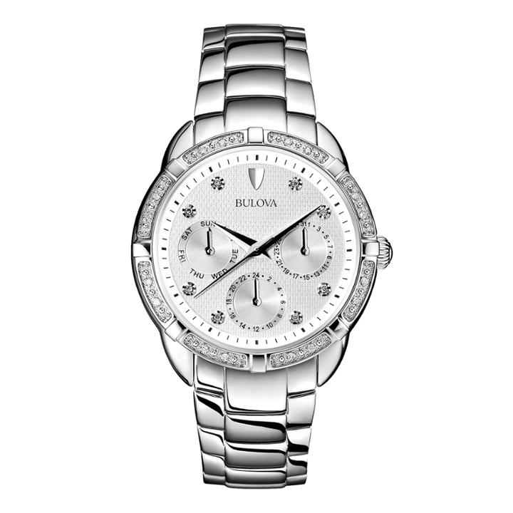 Bulova Womens Diamond-accent Stainless Steel Bracelet Watch 96r195